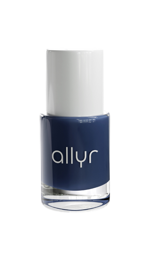 Dark blue nail polish, long-lasting nail polish, vegan nail varnish, allyr, swiss nail polish brand, Over the Moon, cruelty-free nail polish, 7-Free nail polish